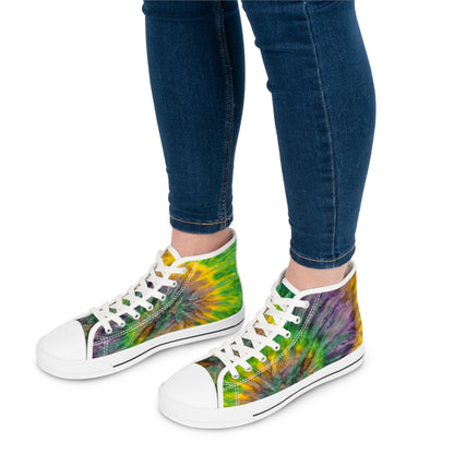 Mardi Gras Tie Dye Print High-Top Sneakers for Women