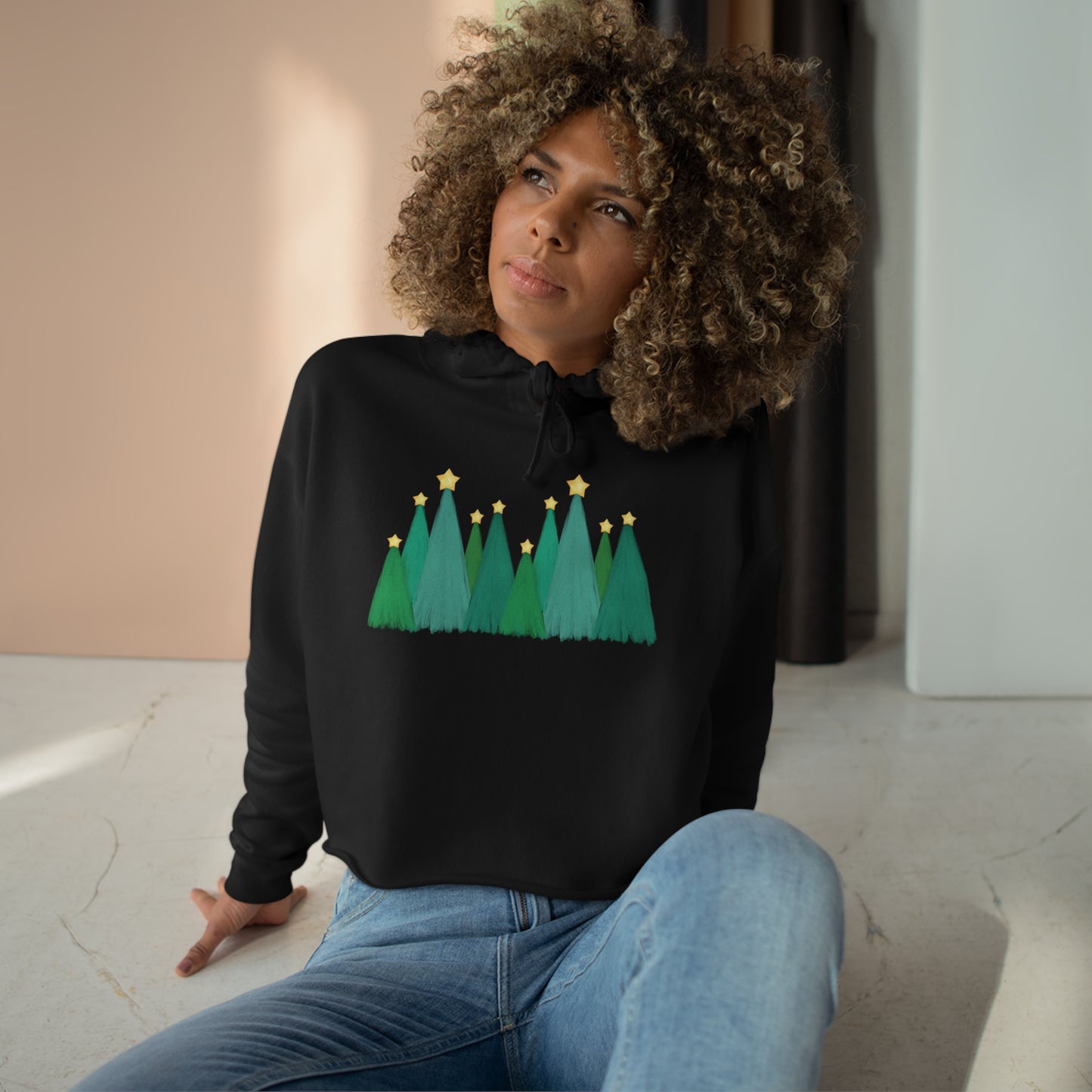 Green Christmas Trees Cropped Christmas Hoodie