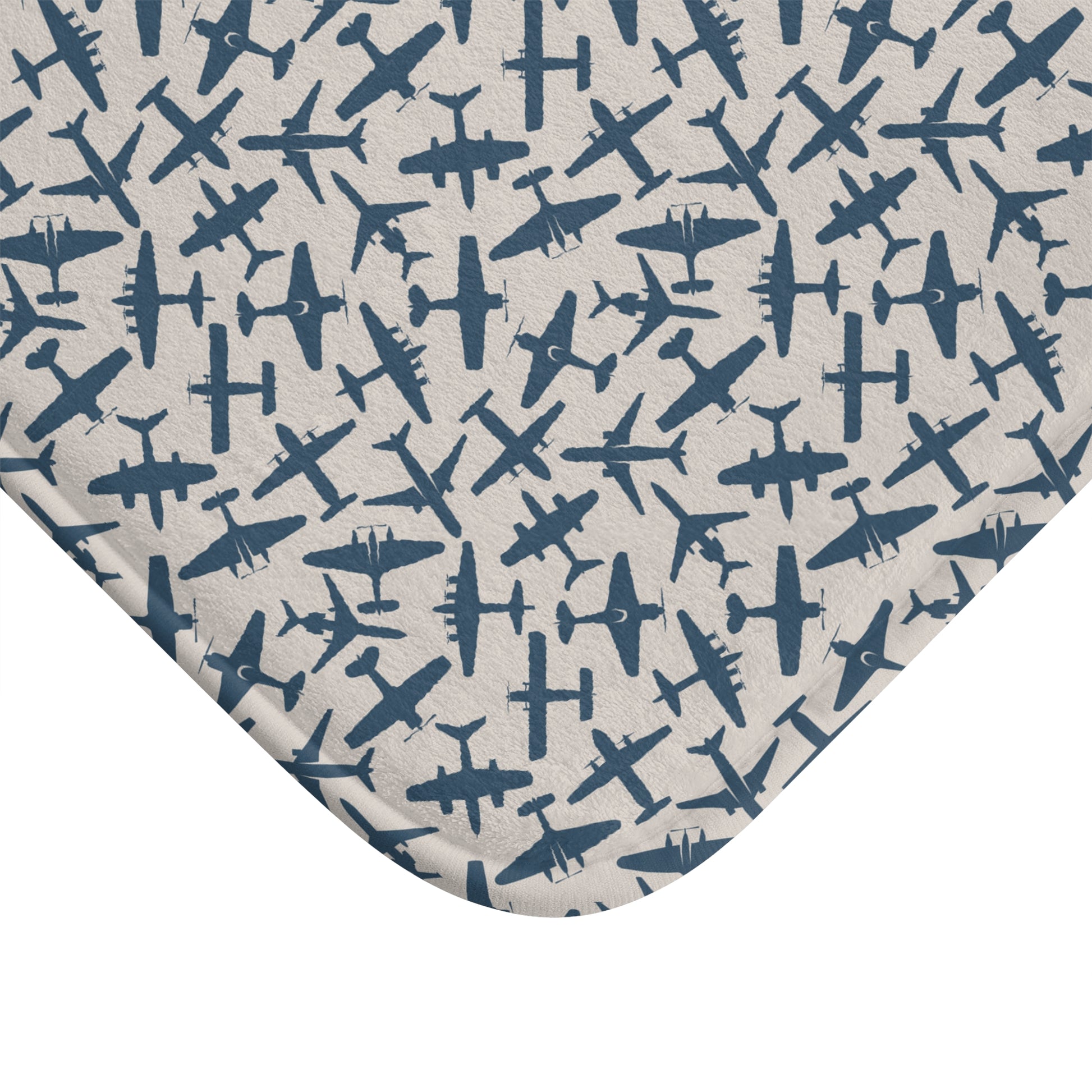 aviation merchandise, airplane patterned bath mat, close up