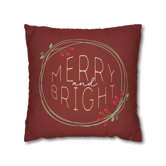 "Merry & Bright" Christmas Pillow Cover