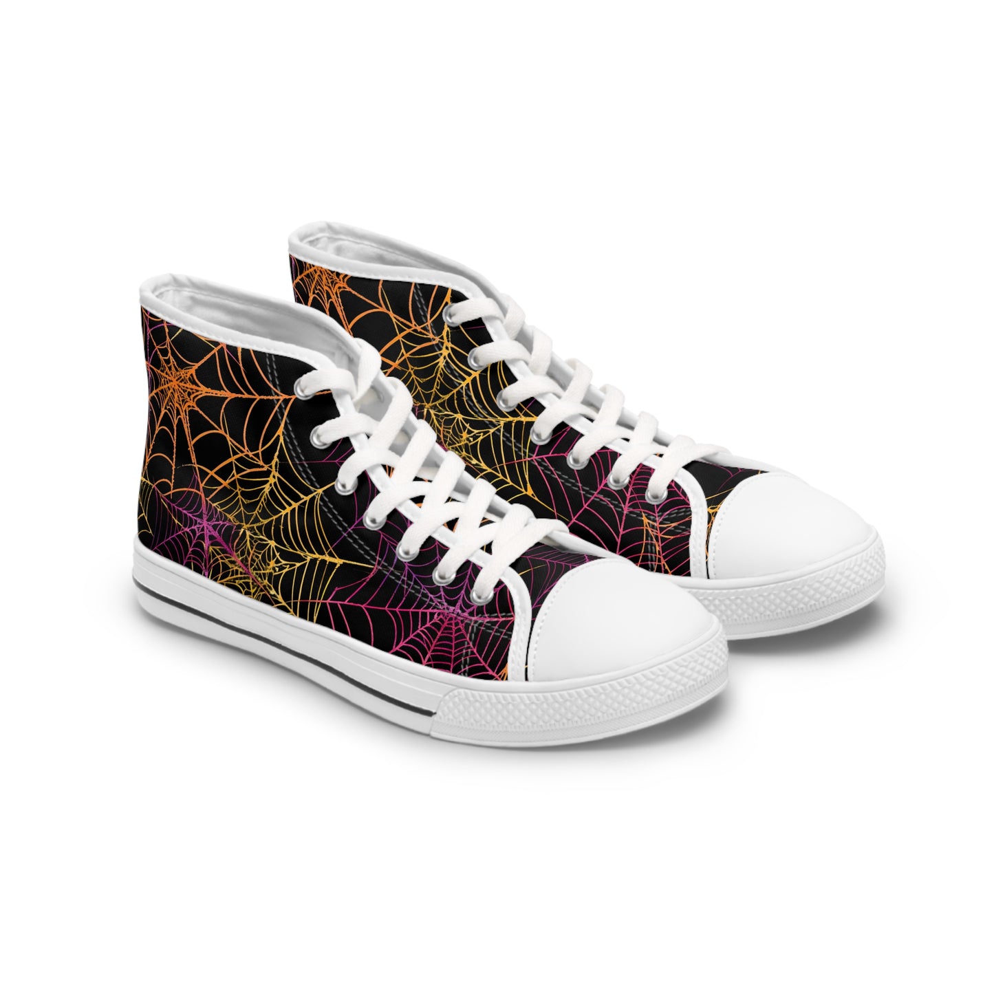 Multicolor Spiderwebs - Women's High Top Halloween Sneakers