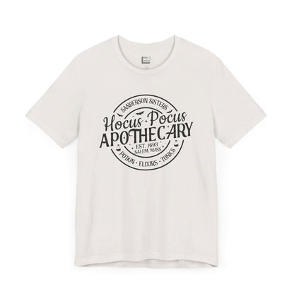 vintage white t-shirt that says, sanderson sisters hocus pocus apothecary on the front