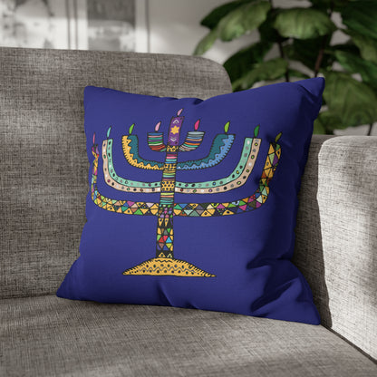 Mosaic Menorah Hanukkah Pillow Cover, Blue