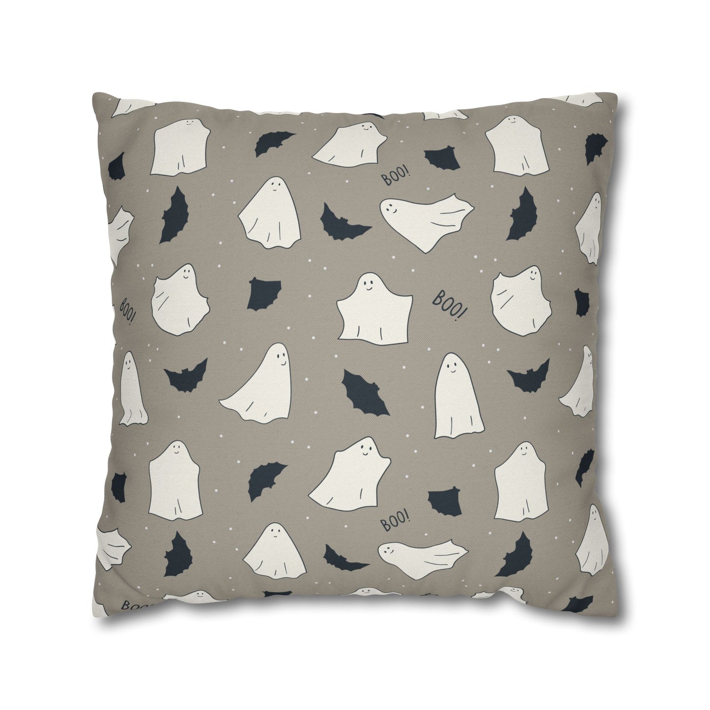 Retro Ghosts, Grey - Halloween Pillow Cover