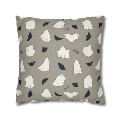 Retro Ghosts, Grey - Halloween Pillow Cover