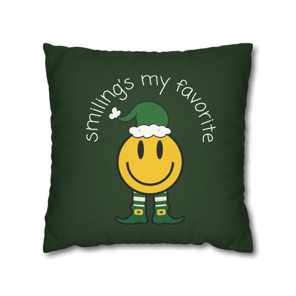 "Smiling's My Favorite" Christmas Pillow Cover, Green