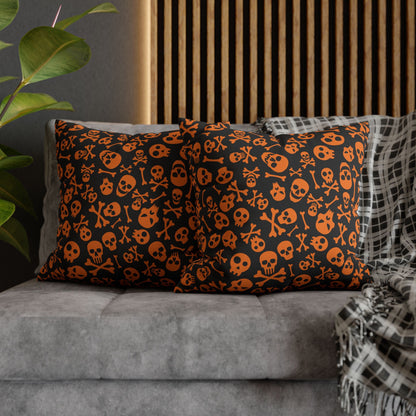 Skull & Crossbones, Orange - Halloween Pillow Cover