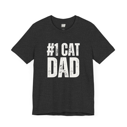 funny black t shirt that says #1 cat dad in bold lettering