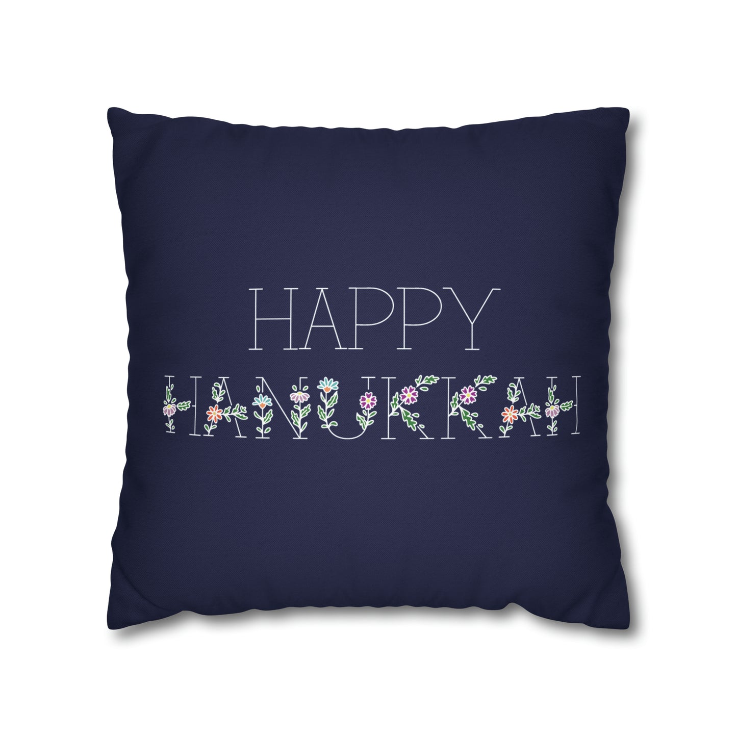 Floral "Happy Hanukkah" Hanukkah Pillow Cover