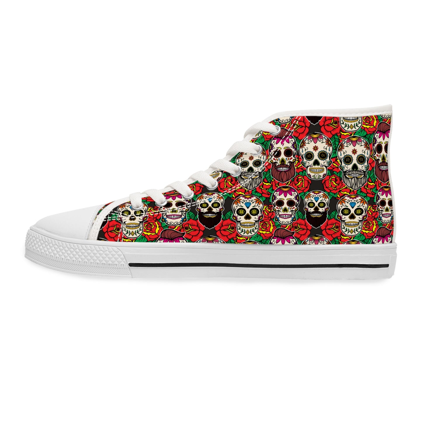 Bearded Sugar Skulls - Women's High Top Halloween Sneakers