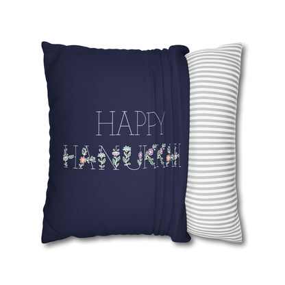 Floral "Happy Hanukkah" Hanukkah Pillow Cover