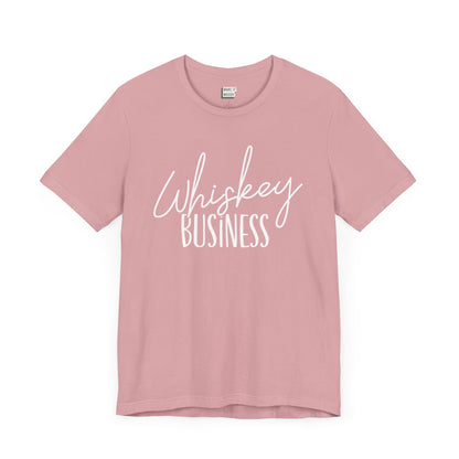 light pink funny drinking t-shirt that says WHISKY BUSINESS in white lettering on the front