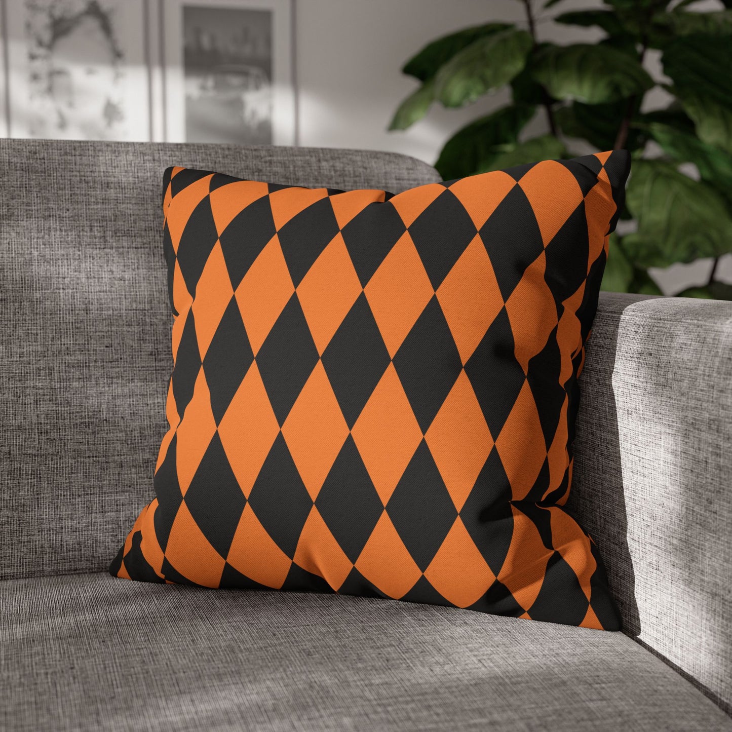 Black & Orange Argyle - Halloween Pillow Cover