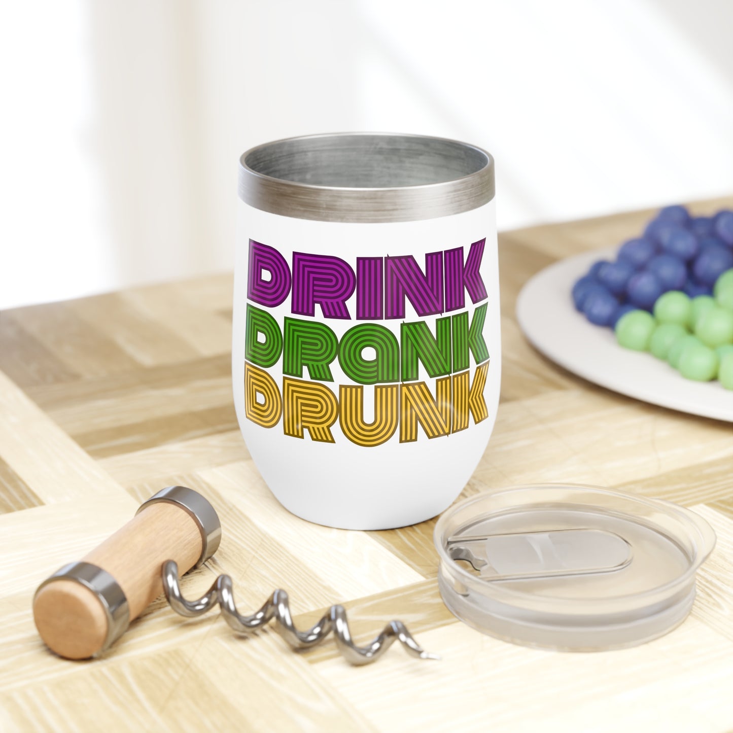 "Drink Drank Drunk" Mardi Gras Wine Tumbler, 12oz