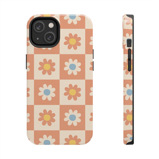 retro style phone case with checkered floral pattern