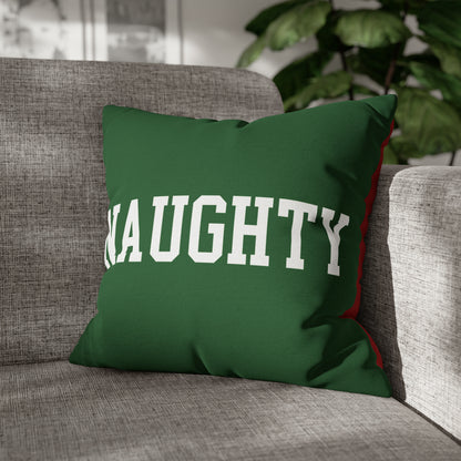 "Naughty" or "Nice" Christmas Pillow Cover, Red & Green