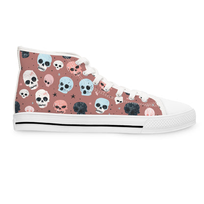 Mauve Watercolor Skulls - Women's High Top Halloween Sneakers