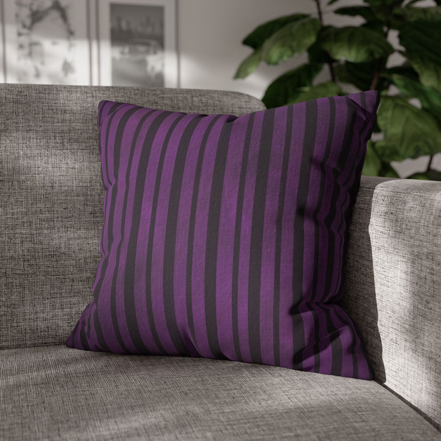 Purple & Black Stripe - Halloween Pillow Cover