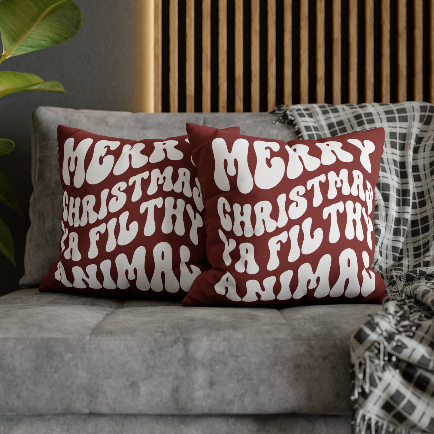 "Merry Christmas Ya Filthy Animal" Christmas Pillow Cover, Red