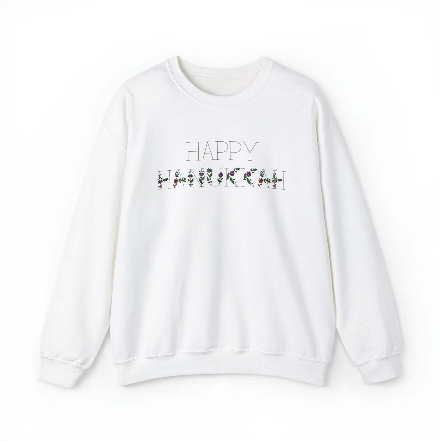 Flowery "Happy Hanukkah" Crewneck Sweatshirt