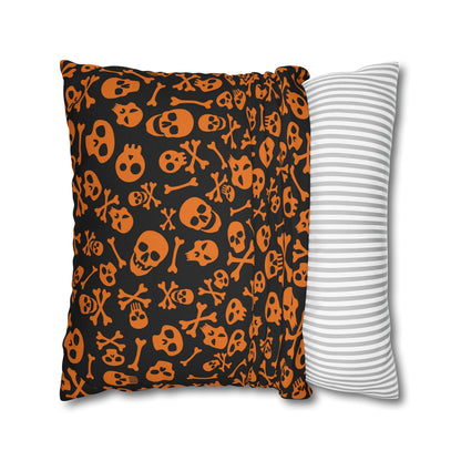 Skull & Crossbones, Orange - Halloween Pillow Cover