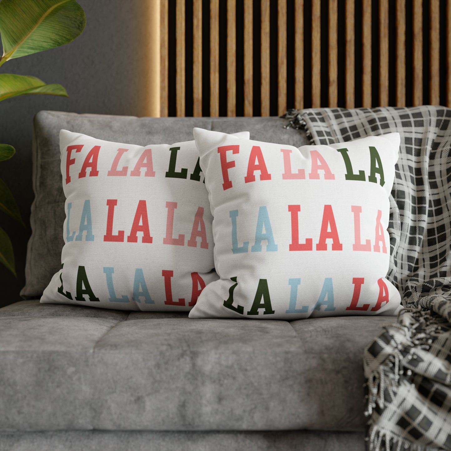 "Fa La La" Christmas Pillow Cover, White