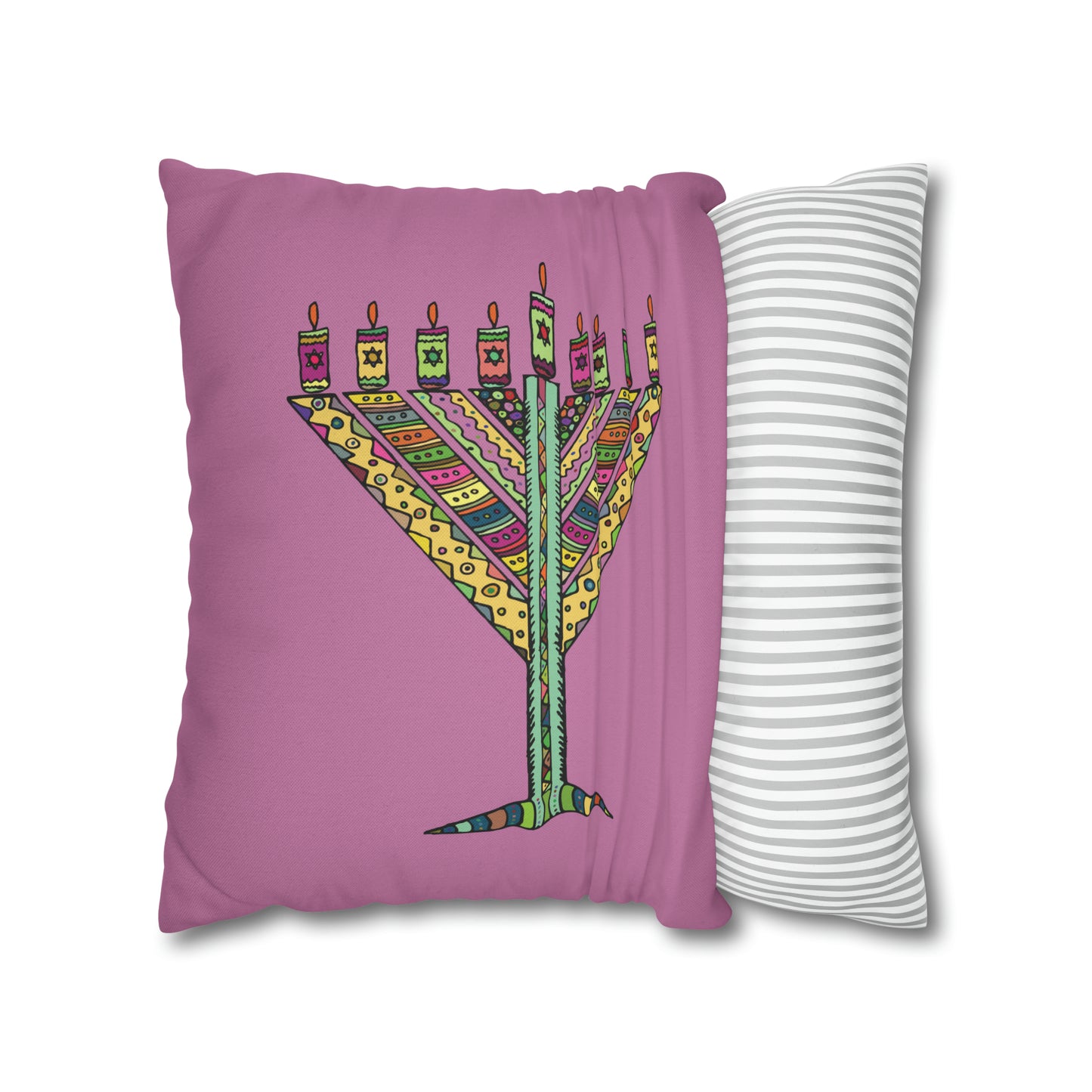 Mosaic Menorah Hanukkah Pillow Cover, Pink