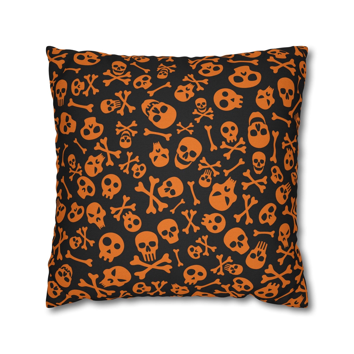 Skull & Crossbones, Orange - Halloween Pillow Cover