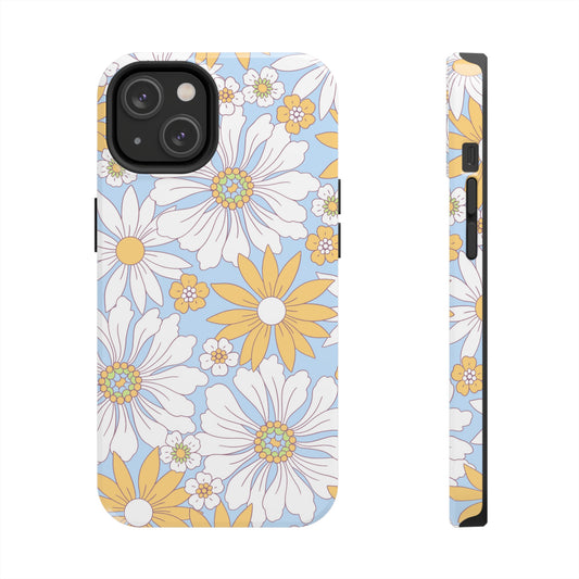 yellow white and blue floral phone case