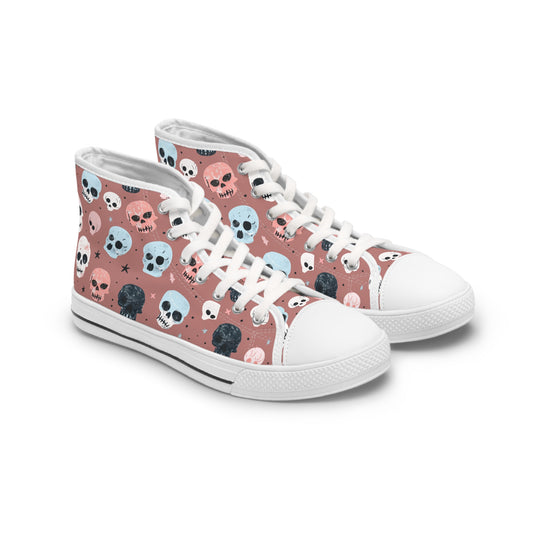 Mauve Watercolor Skulls - Women's High Top Halloween Sneakers