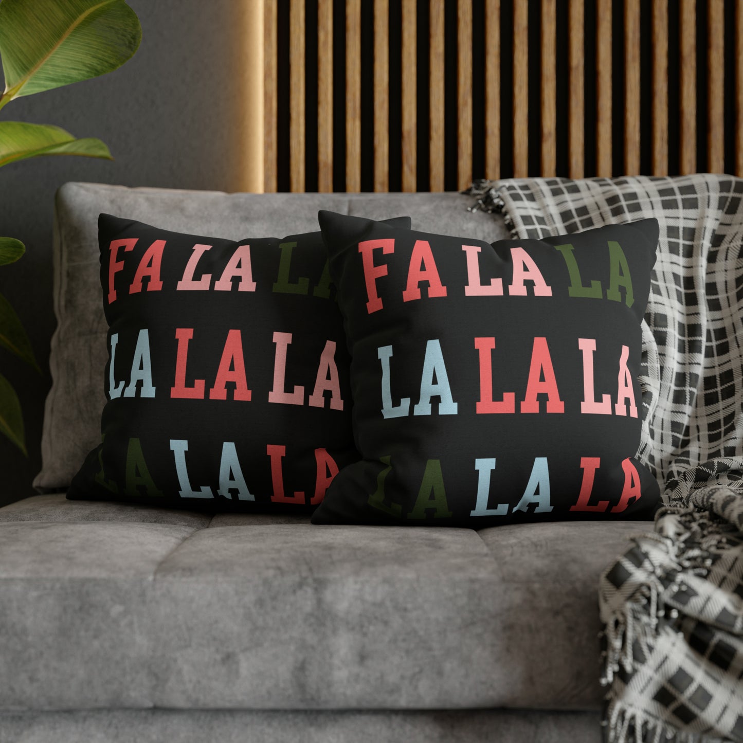 "Fa La La" Christmas Pillow Cover, Black