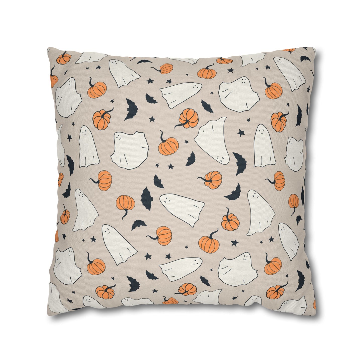 Retro Ghosts, Beige - Halloween Pillow Cover