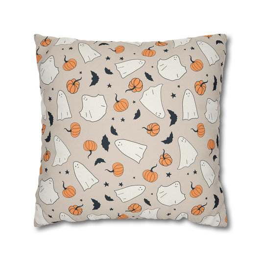 Retro Ghosts, Beige - Halloween Pillow Cover