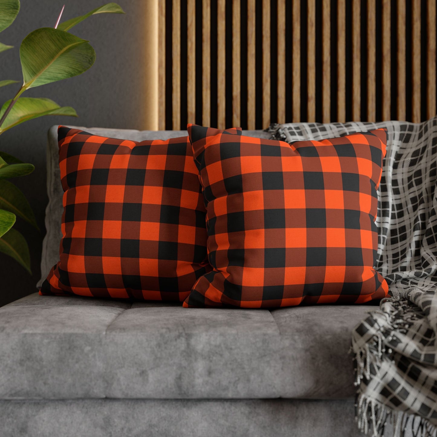 Black & Orange Gingham - Halloween Pillow Cover