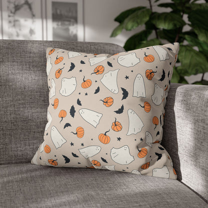 Retro Ghosts, Beige - Halloween Pillow Cover