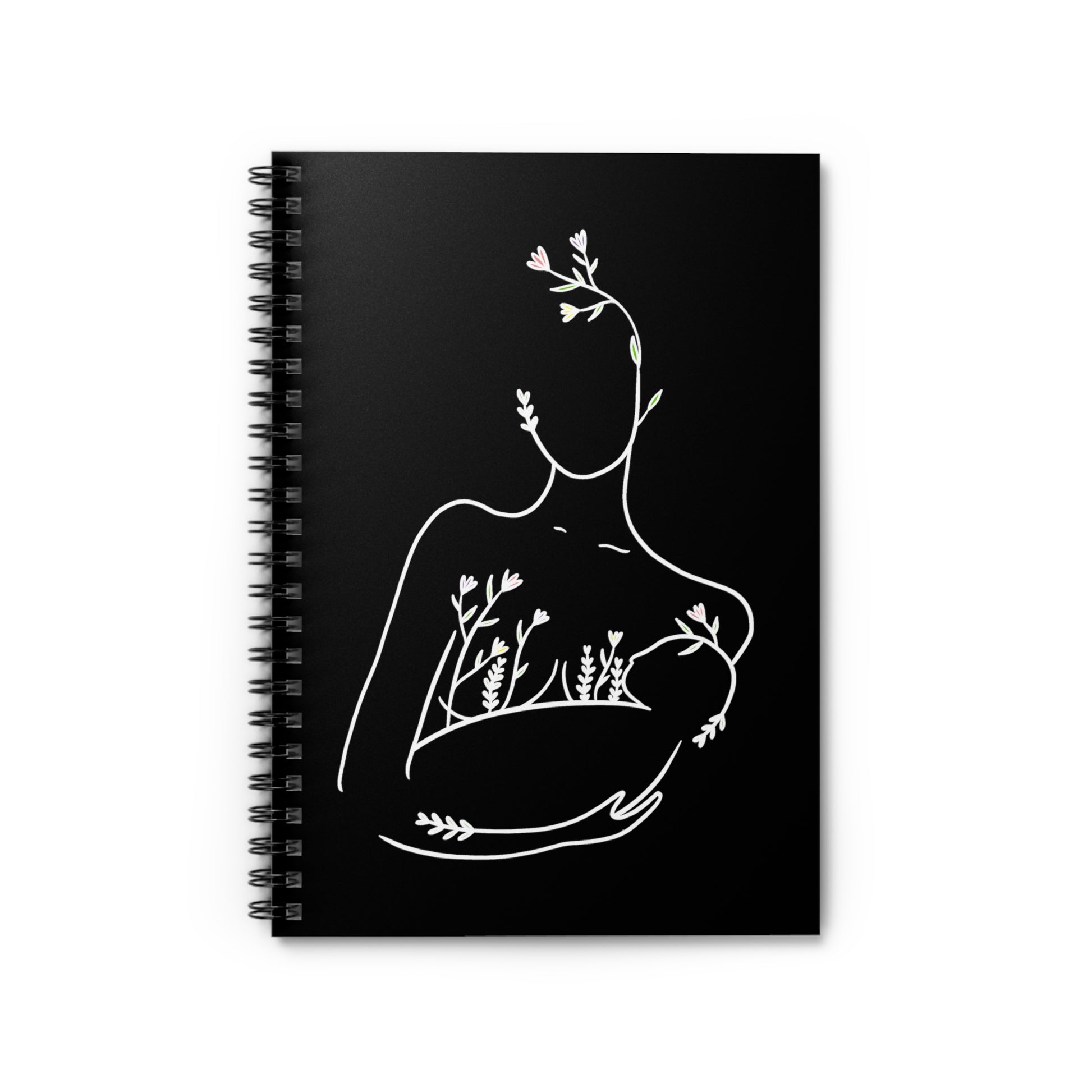 Spiral Lined Notebook for breastfeeding mothers with a minimalistic line drawing of a nursing mother on the front cover