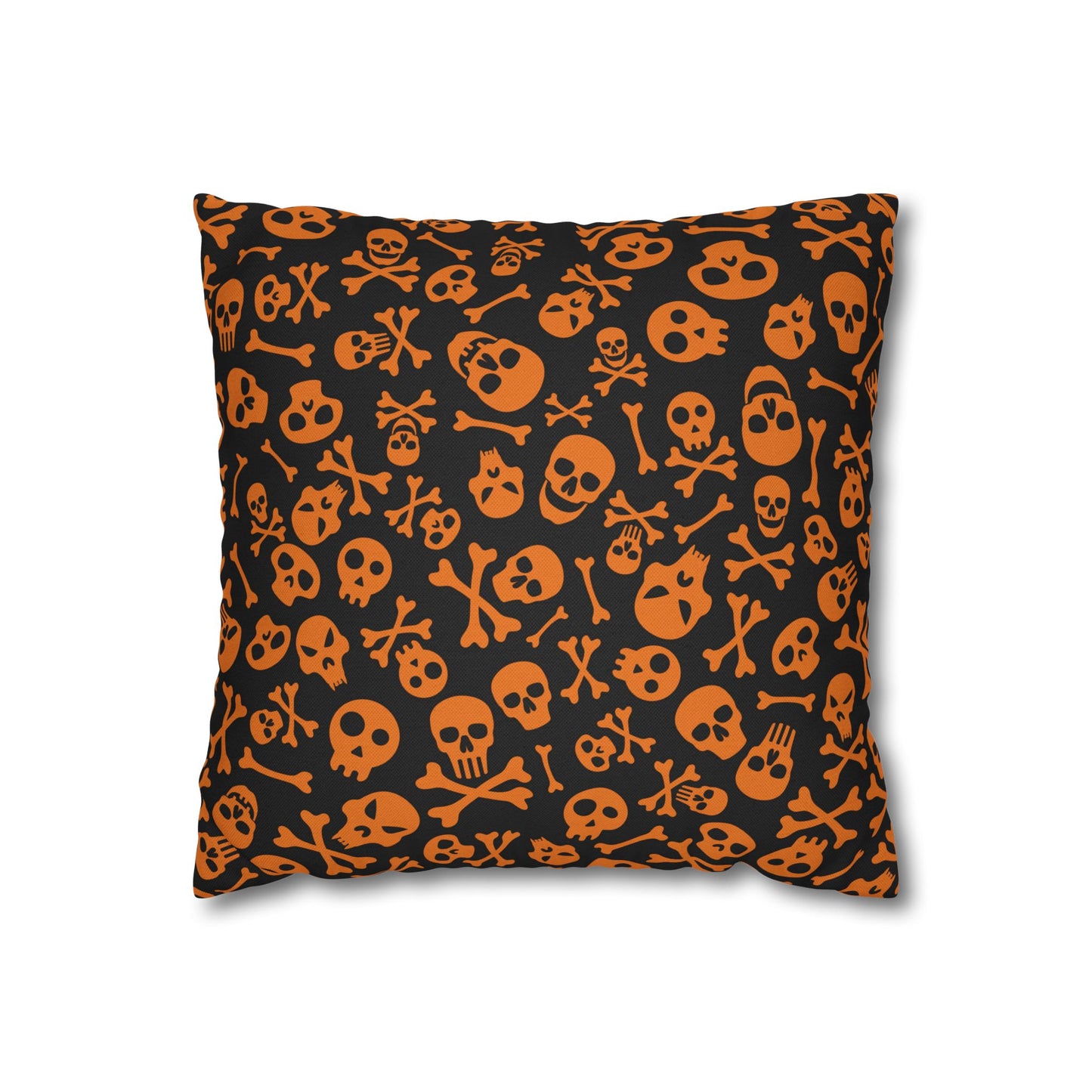 Skull & Crossbones, Orange - Halloween Pillow Cover