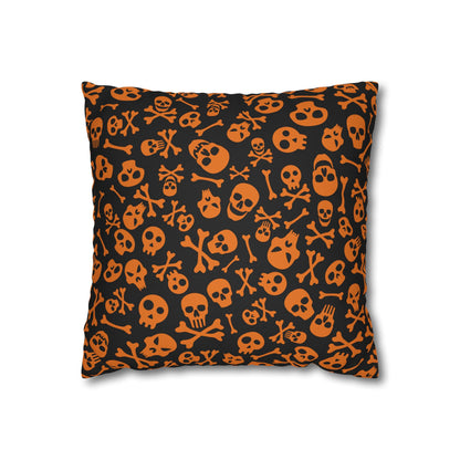 Skull & Crossbones, Orange - Halloween Pillow Cover