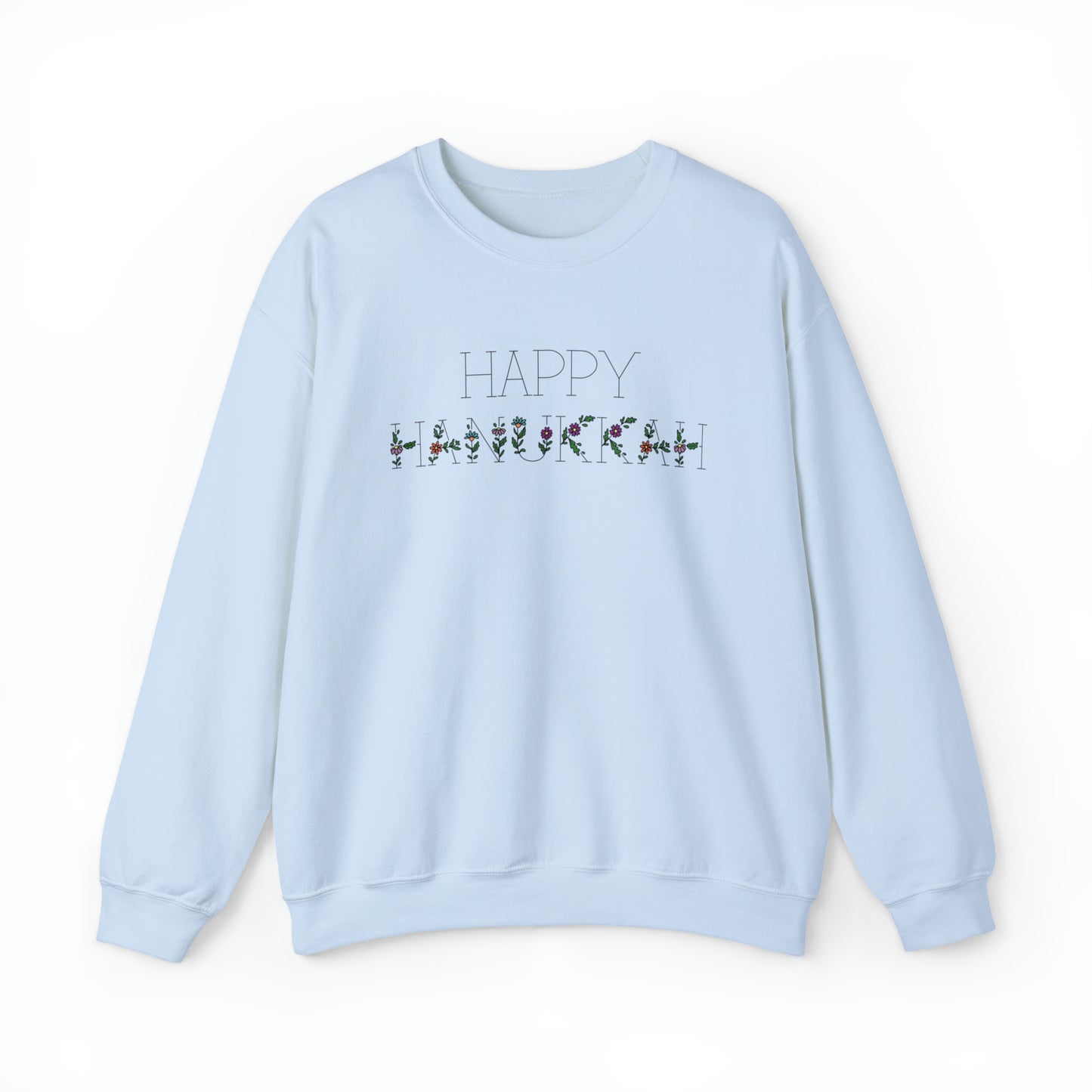 Flowery "Happy Hanukkah" Crewneck Sweatshirt