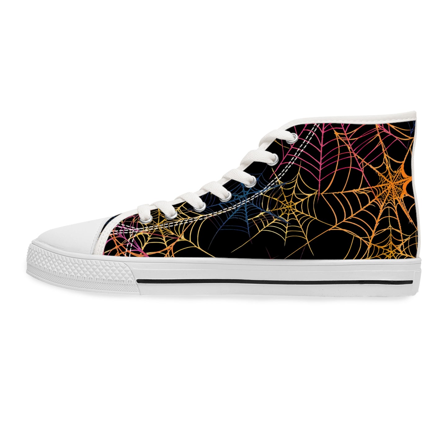 Multicolor Spiderwebs - Women's High Top Halloween Sneakers