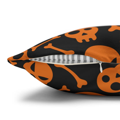 Skull & Crossbones, Orange - Halloween Pillow Cover