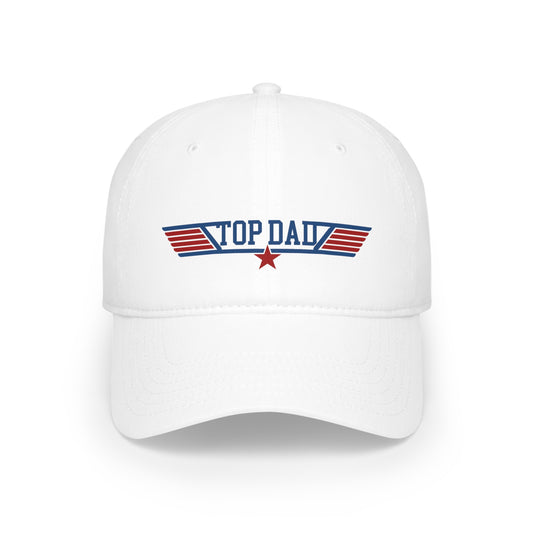 "top dad" aviation hat in white, front