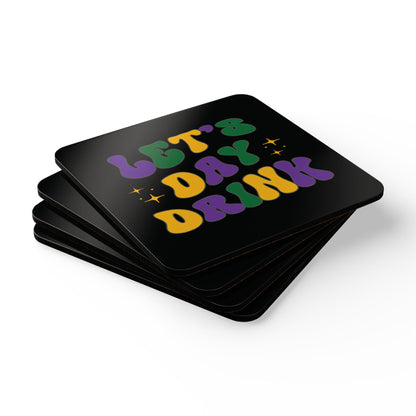 "Let's Day Drink" Mardi Gras Corkwood Coaster Set