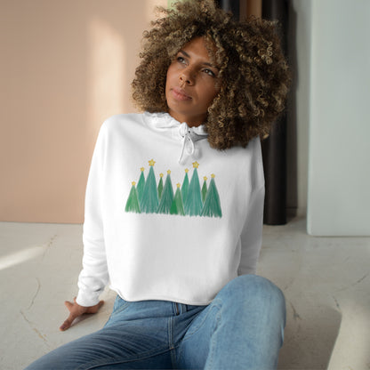 Green Christmas Trees Cropped Christmas Hoodie