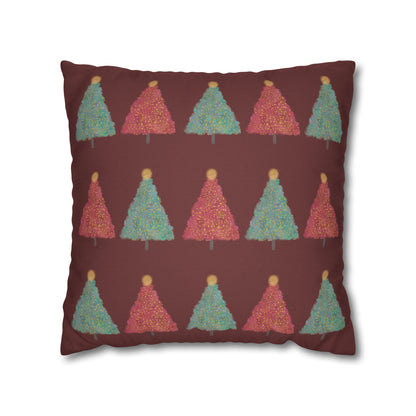 Tree Pattern Christmas Pillow Cover, Maroon