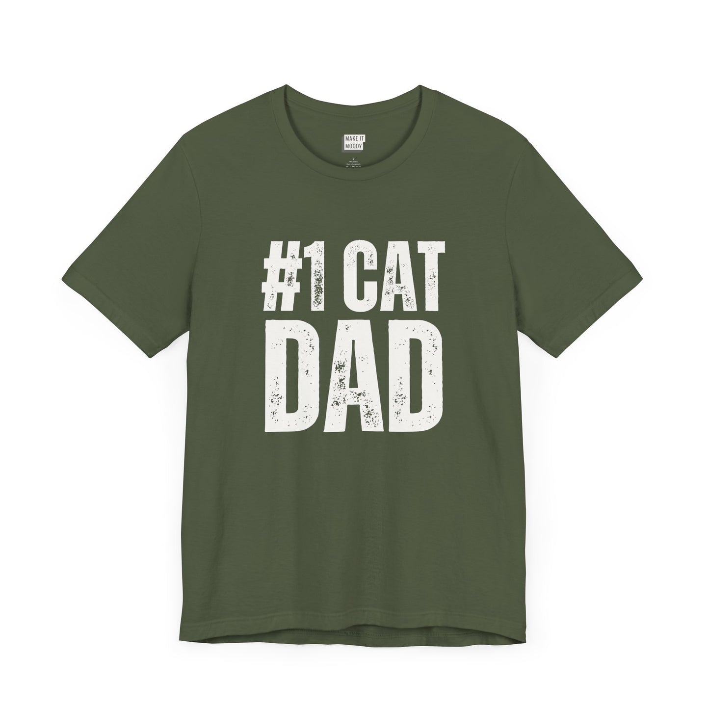 funny green t shirt that says #1 cat dad in bold lettering