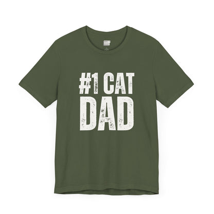 funny green t shirt that says #1 cat dad in bold lettering