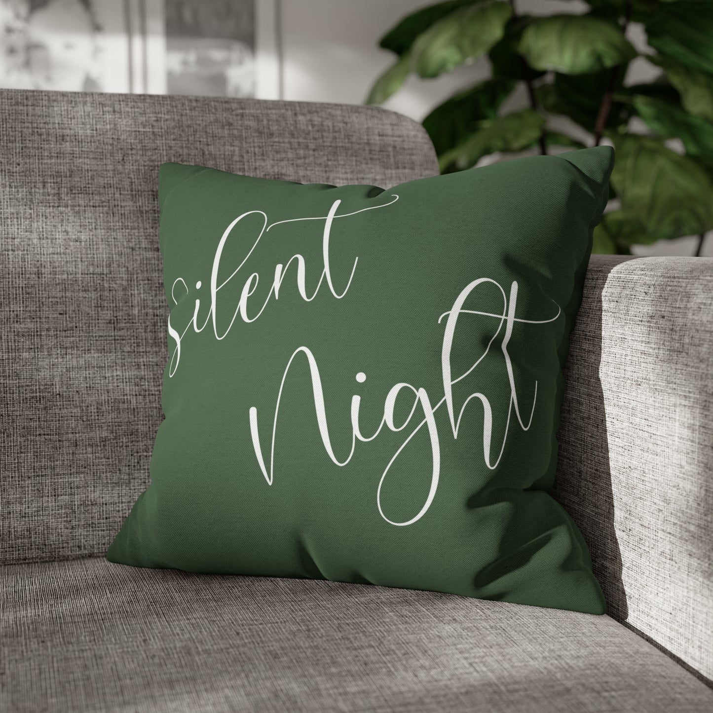 Silent Night Christmas Pillow Cover, Green