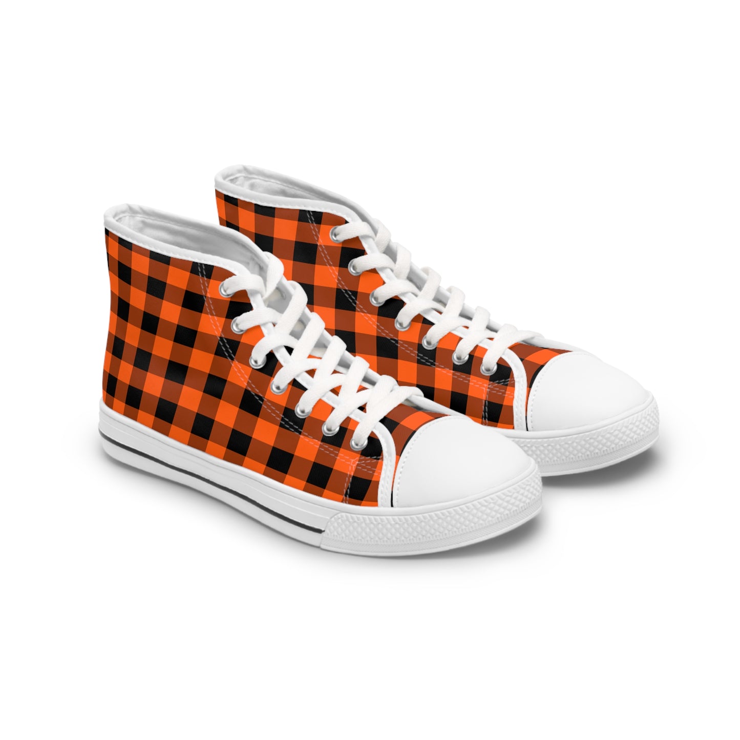 Orange & Black Gingham - Women's High Top Halloween Sneakers