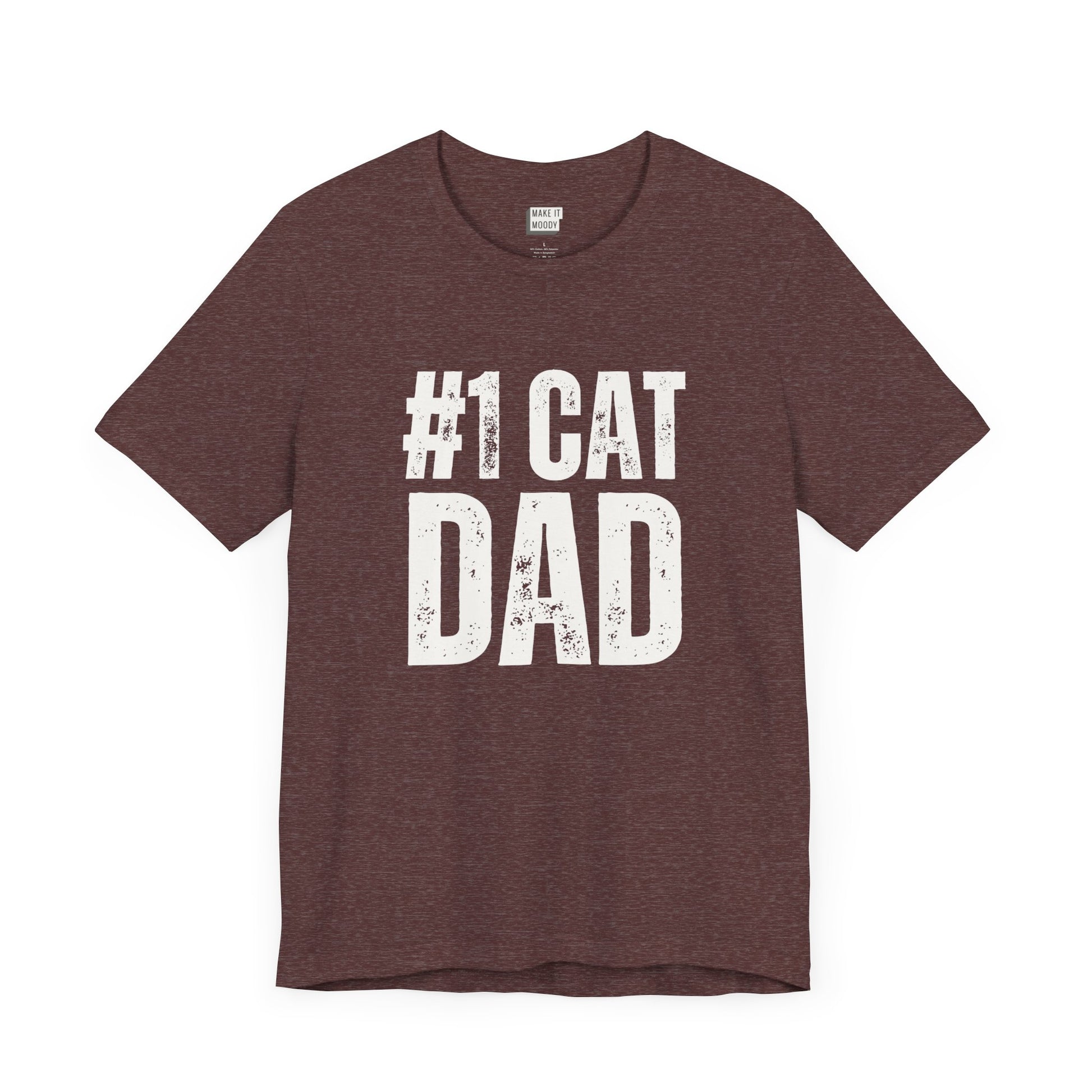 funny maroon t shirt that says #1 cat dad in bold lettering